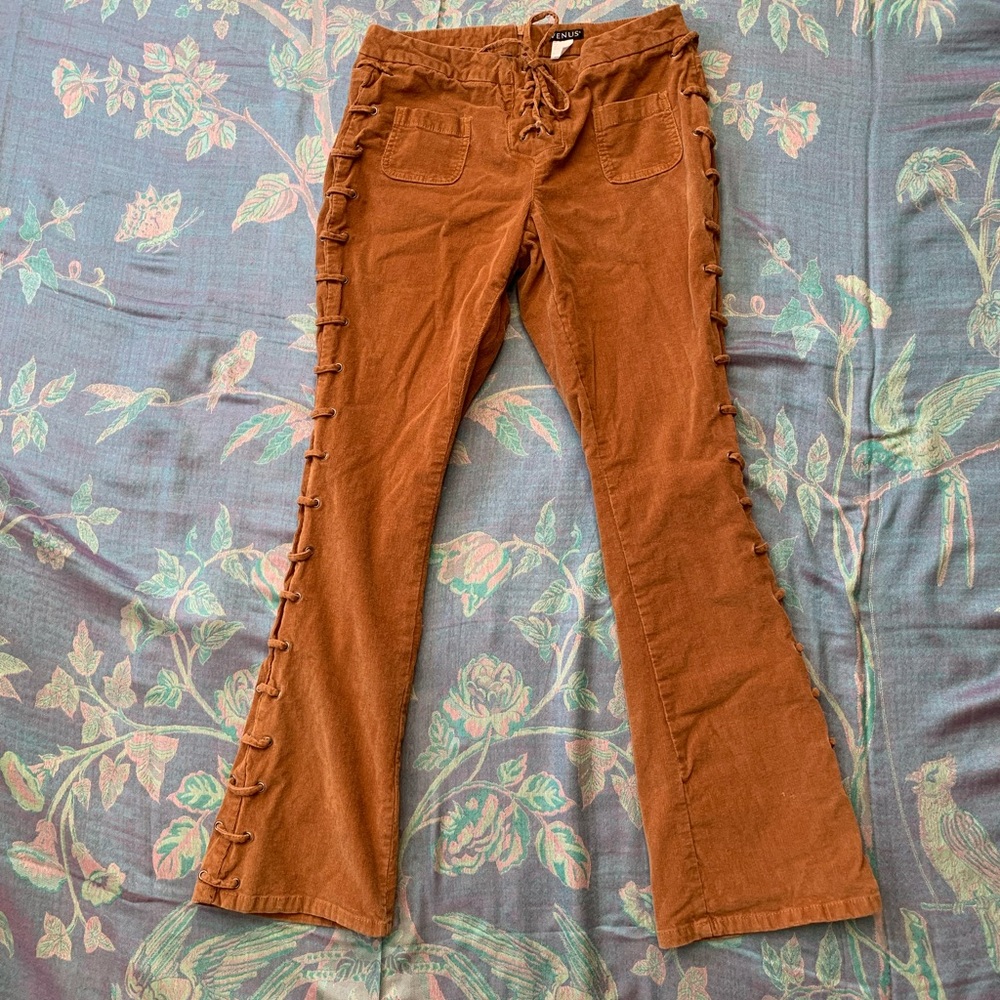 VENUS lace-up low-rise corduroy flare pants size 12